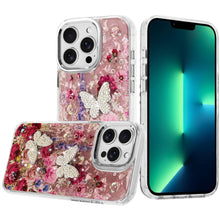 For iPhone 13 Pro Max Case Epoxy Glitter with 3D Beaded Butterflies Floral Cover