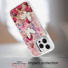 For iPhone 13 Pro Max Case Epoxy Glitter with 3D Beaded Butterflies Floral Cover
