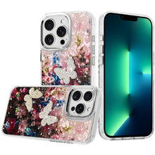 For iPhone 13 Pro Max Case Epoxy Glitter with 3D Beaded Butterflies Floral Cover