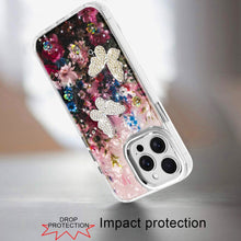For iPhone 13 Pro Max Case Epoxy Glitter with 3D Beaded Butterflies Floral Cover