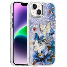 For iPhone 13/14 Case Epoxy Glitter w/ 3D Beaded Butterflies + Tempered Glass