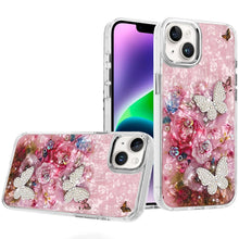 For iPhone 13/14 Case Epoxy Glitter w/ 3D Beaded Butterflies + Tempered Glass
