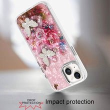 For iPhone 13/14 Case Epoxy Glitter w/ 3D Beaded Butterflies + Tempered Glass