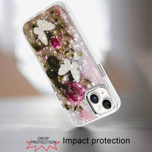 For iPhone 13/14 Case Epoxy Glitter w/ 3D Beaded Butterflies + Tempered Glass