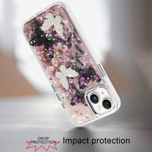 For iPhone 13/14 Case Epoxy Glitter w/ 3D Beaded Butterflies + Tempered Glass