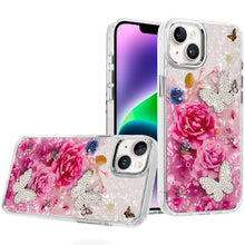 For iPhone 13/14 Case Epoxy Glitter w/ 3D Beaded Butterflies + Tempered Glass