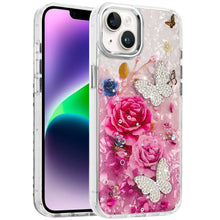 For iPhone 13/14 Case Epoxy Glitter w/ 3D Beaded Butterflies + Tempered Glass