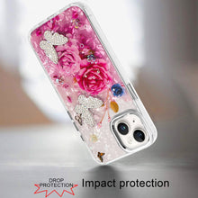 For iPhone 13/14 Case Epoxy Glitter w/ 3D Beaded Butterflies + Tempered Glass