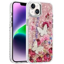 For iPhone 13/14 Case Epoxy Glitter w/ 3D Beaded Butterflies + Tempered Glass