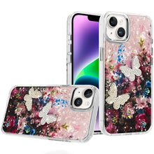 For iPhone 13/14 Case Epoxy Glitter w/ 3D Beaded Butterflies + Tempered Glass