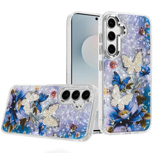 For Samsung S25 FE Case Epoxy Glitter w/ 3D Beaded Butterflies + Tempered Glass