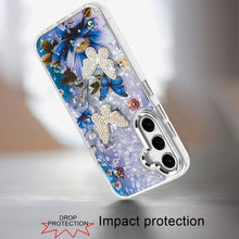For Samsung S25 FE Case Epoxy Glitter w/ 3D Beaded Butterflies + Tempered Glass