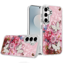 For Samsung S25 FE Case Epoxy Glitter w/ 3D Beaded Butterflies + Tempered Glass