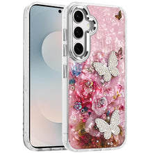 For Samsung S25 FE Case Epoxy Glitter w/ 3D Beaded Butterflies + Tempered Glass