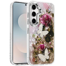 For Samsung S25 FE Case Epoxy Glitter w/ 3D Beaded Butterflies + Tempered Glass