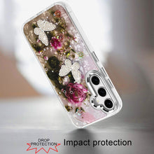 For Samsung S25 FE Case Epoxy Glitter w/ 3D Beaded Butterflies + Tempered Glass