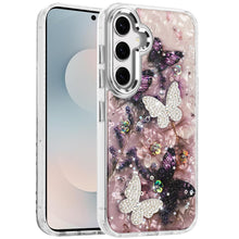 For Samsung S25 FE Case Epoxy Glitter w/ 3D Beaded Butterflies + Tempered Glass