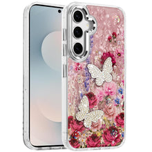 For Samsung S25 FE Case Epoxy Glitter w/ 3D Beaded Butterflies + Tempered Glass