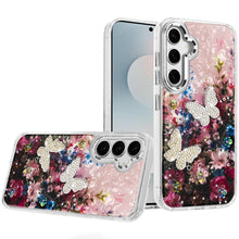 For Samsung S25 FE Case Epoxy Glitter w/ 3D Beaded Butterflies + Tempered Glass