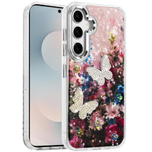 For Samsung S25 FE Case Epoxy Glitter w/ 3D Beaded Butterflies + Tempered Glass
