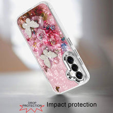 For Samsung S26 6.3" Case Epoxy Glitter 3D Beaded Butterflies + Tempered Glass