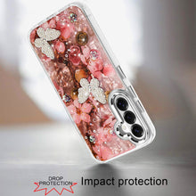For Samsung S26 6.3" Case Epoxy Glitter 3D Beaded Butterflies + Tempered Glass