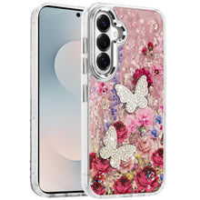 For Samsung S26 6.3" Case Epoxy Glitter 3D Beaded Butterflies + Tempered Glass