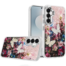 For Samsung S26 6.3" Case Epoxy Glitter 3D Beaded Butterflies + Tempered Glass