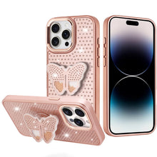 For iPhone 14 PRO MAX 6.7 in. Case Butterfly Grip Stand with Faux Crystals Cover
