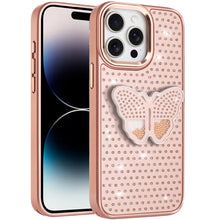 For iPhone 14 PRO MAX 6.7 in. Case Butterfly Grip Stand with Faux Crystals Cover