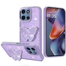 For Moto G 2025 Case Butterfly Grip Stand Small Faux Crystals + Tempered Glass