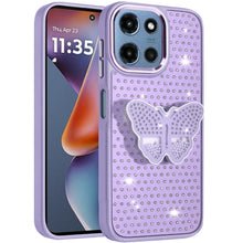 For Moto G 2025 Case Butterfly Grip Stand Small Faux Crystals + Tempered Glass