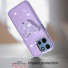 For Moto G 2025 Case Butterfly Grip Stand Small Faux Crystals + Tempered Glass
