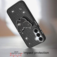For Samsung A16 5G Case Butterfly Grip Stand with Faux Crystals + Tempered Glass