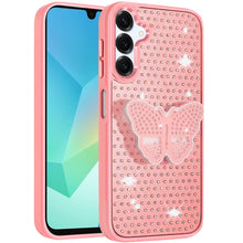 For Samsung A16 5G Case Butterfly Grip Stand with Faux Crystals + Tempered Glass