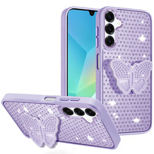 For Samsung A16 5G Case Butterfly Grip Stand with Faux Crystals + Tempered Glass