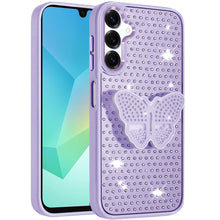 For Samsung A16 5G Case Butterfly Grip Stand with Faux Crystals + Tempered Glass