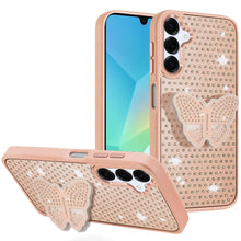 For Samsung A16 5G Case Butterfly Grip Stand with Faux Crystals + Tempered Glass