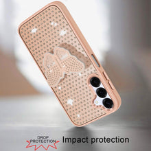 For Samsung A16 5G Case Butterfly Grip Stand with Faux Crystals + Tempered Glass