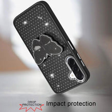 For Samsung A17 5G Case Butterfly Grip Stand with Faux Crystals + Tempered Glass
