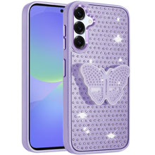 For Samsung A36/A56 Case Butterfly Grip Stand w/ Faux Crystals + Tempered Glass