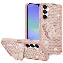 For Samsung A36/A56 Case Butterfly Grip Stand w/ Faux Crystals + Tempered Glass