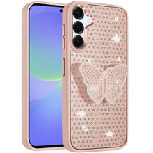 For Samsung A36/A56 Case Butterfly Grip Stand w/ Faux Crystals + Tempered Glass