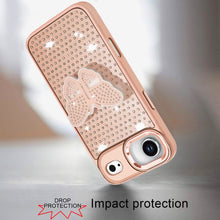 For iPhone Air Case Butterfly Grip Stand with Faux Crystals + Tempered Glass