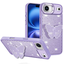For iPhone Air Case Butterfly Grip Stand with Faux Crystals + Tempered Glass