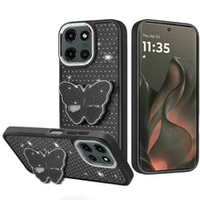 For Motorola Edge 2025 Case with Butterfly Grip Stand and Mini Faux Crystals