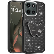 For Motorola Edge 2025 Case with Butterfly Grip Stand and Mini Faux Crystals