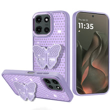 For Motorola Edge 2025 Case with Butterfly Grip Stand and Mini Faux Crystals