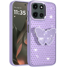 For Motorola Edge 2025 Case with Butterfly Grip Stand and Mini Faux Crystals