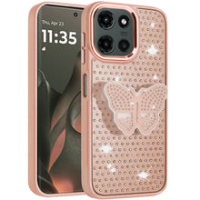 For Motorola Edge 2025 Case with Butterfly Grip Stand and Mini Faux Crystals